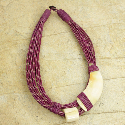 Sougri Violet Natural Horn and Bone Leather Hand Crafted Violet Necklace