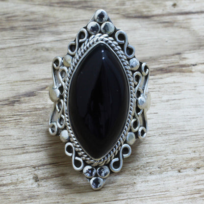 Lover's Midnight Gaze Silver & Onyx Ring