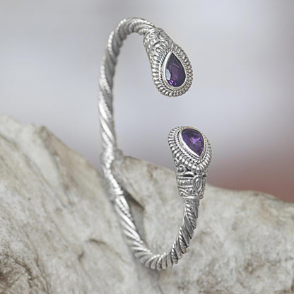 Bright Eyes Amethyst Sterling Silver Cuff Bracelet from Indonesia