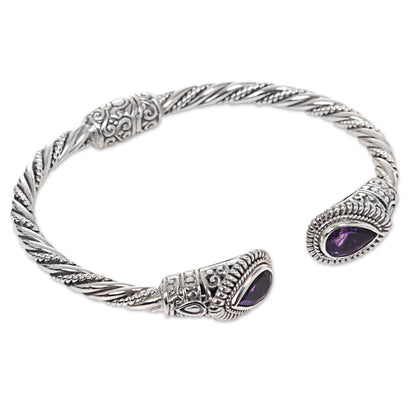 Bright Eyes Amethyst Sterling Silver Cuff Bracelet from Indonesia