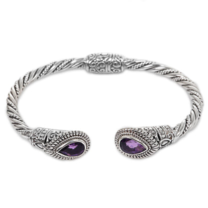 Bright Eyes Amethyst Sterling Silver Cuff Bracelet from Indonesia