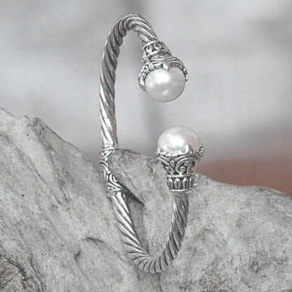 Sterling Silver Rope & Pearl Cuff Bracelet