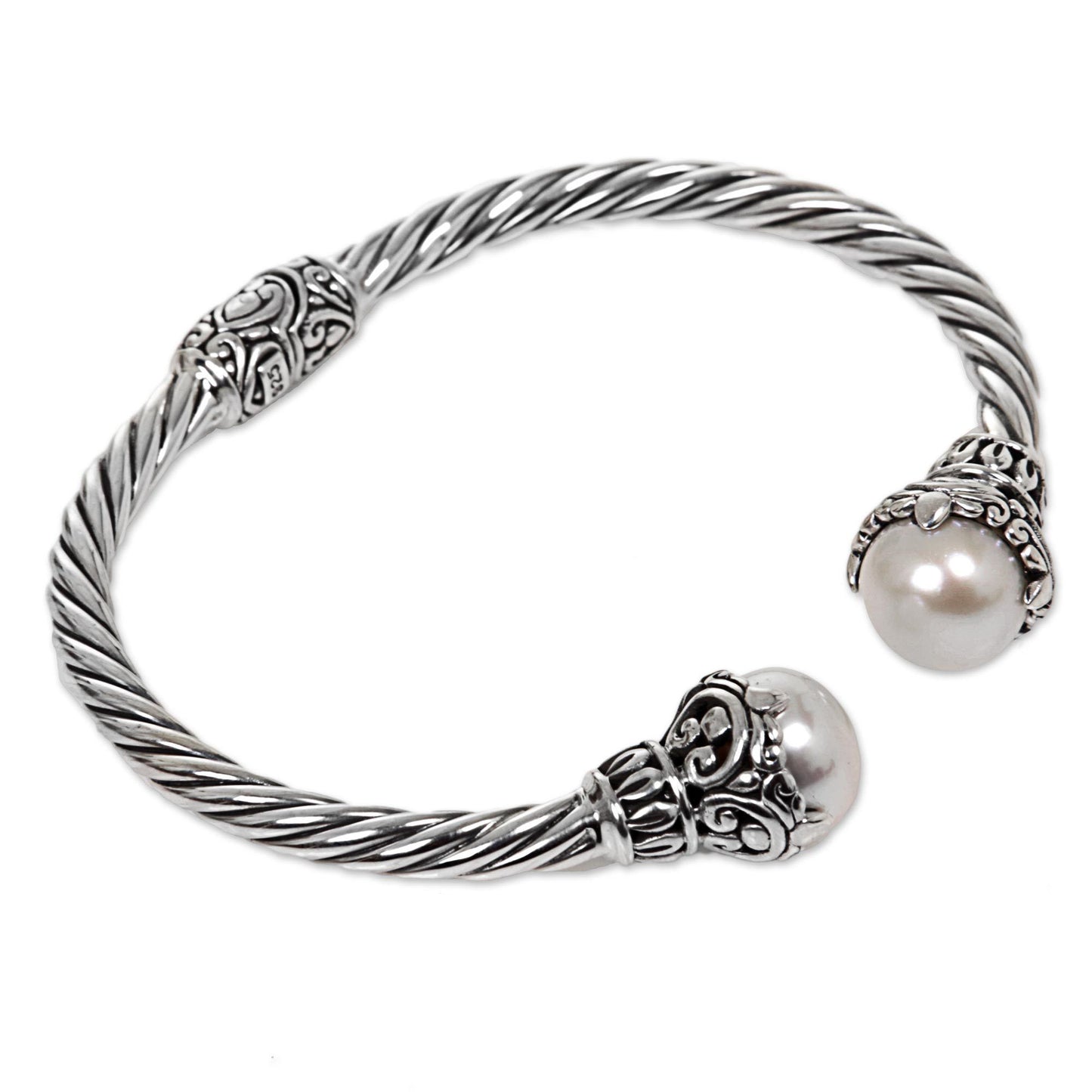 Sterling Silver Rope & Pearl Cuff Bracelet