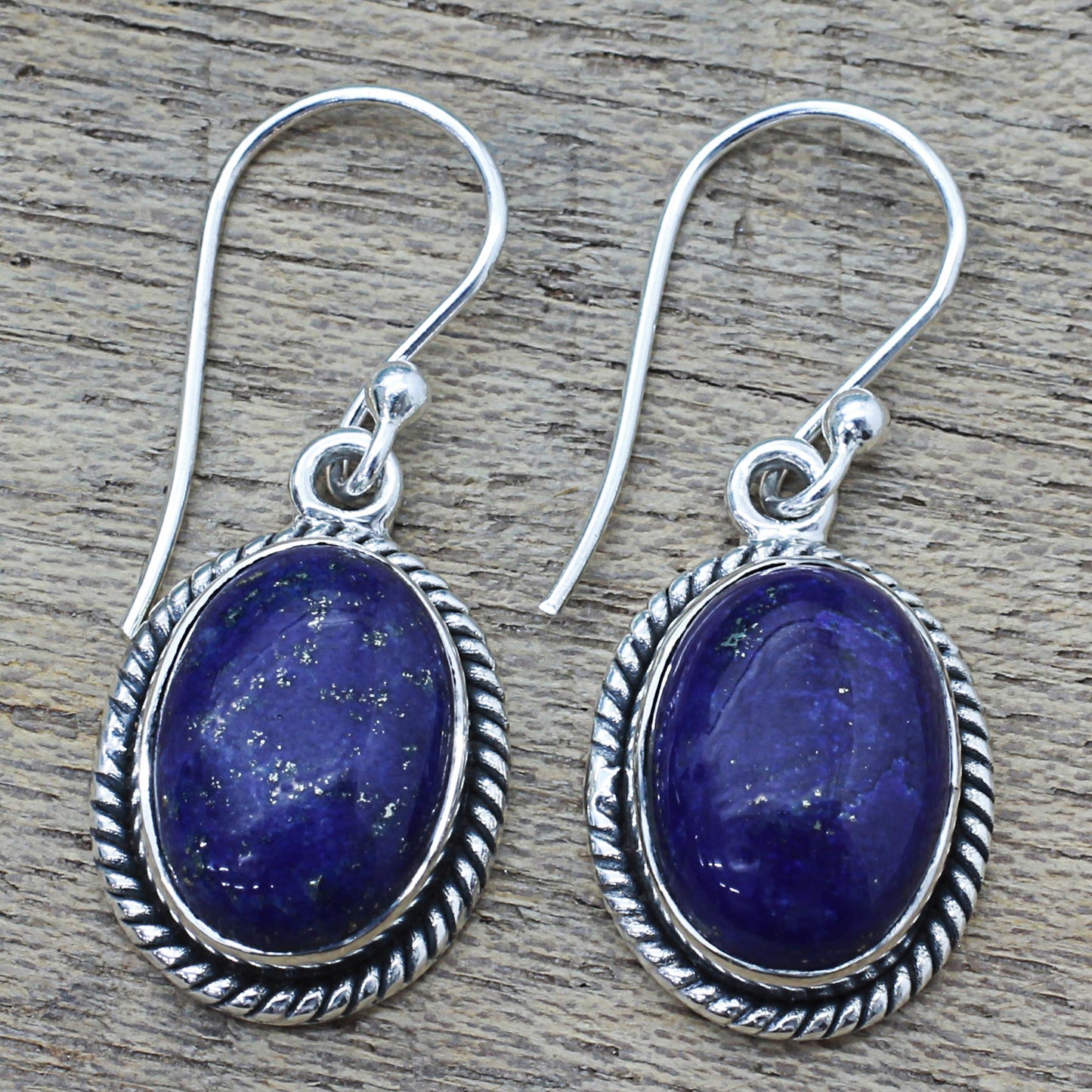 Deep Blue Grandeur Oval Lapis Lazuli and Sterling Silver Dangle Earrings