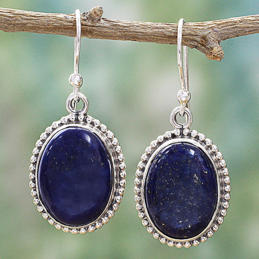 Blue Royalty Lapis Lazuli Dangle Earrings with Gold Colored Flecks