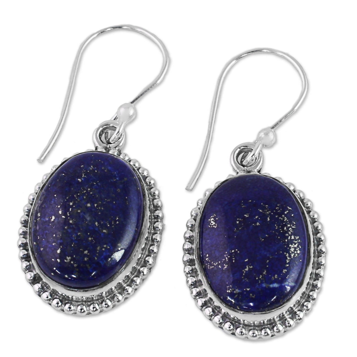 Blue Royalty Lapis Lazuli Dangle Earrings with Gold Colored Flecks