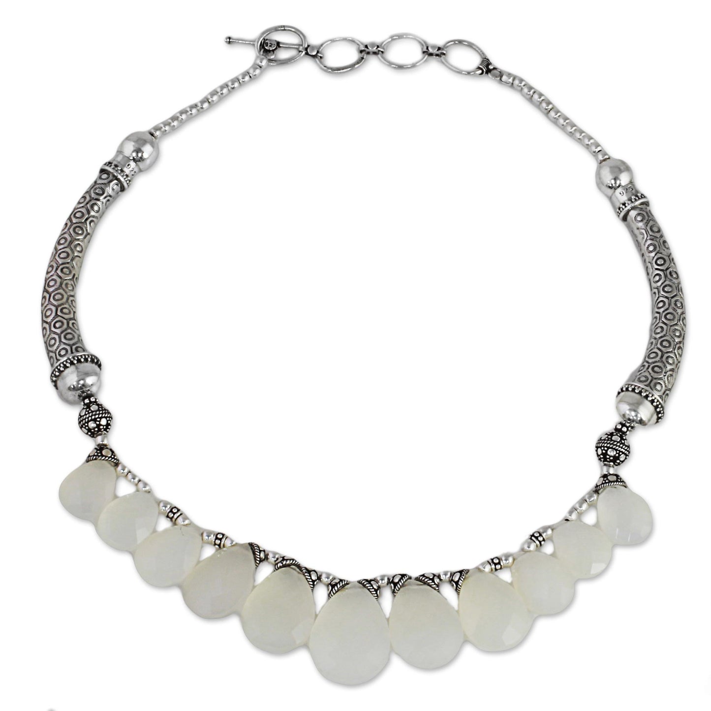 White Petals White Chalcedony and Sterling Silver Choker Necklace