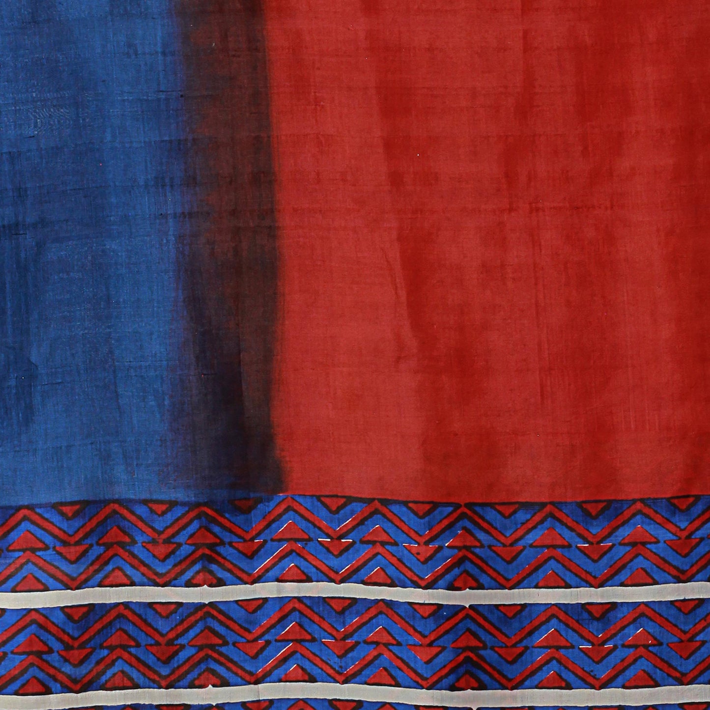 Bengali Festival in Cinnabar Hand Woven Cinnabar Azure Geometric Silk Shawl from India