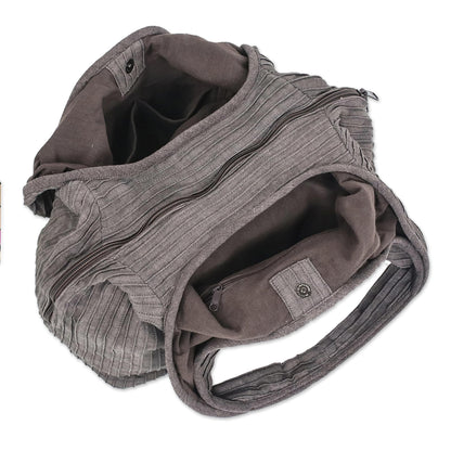 Thai Texture in Grey Cotton Shoulder Bag