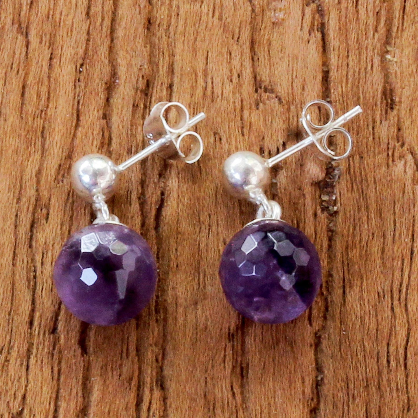 Romantic Night Faceted Amethyst Sterling Silver Dangle Earrings Thailand