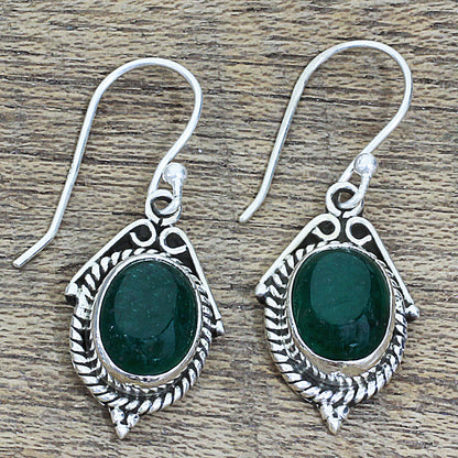 Charming Green Hand Made Sterling Silver Green Onyx Dangle Earrings India