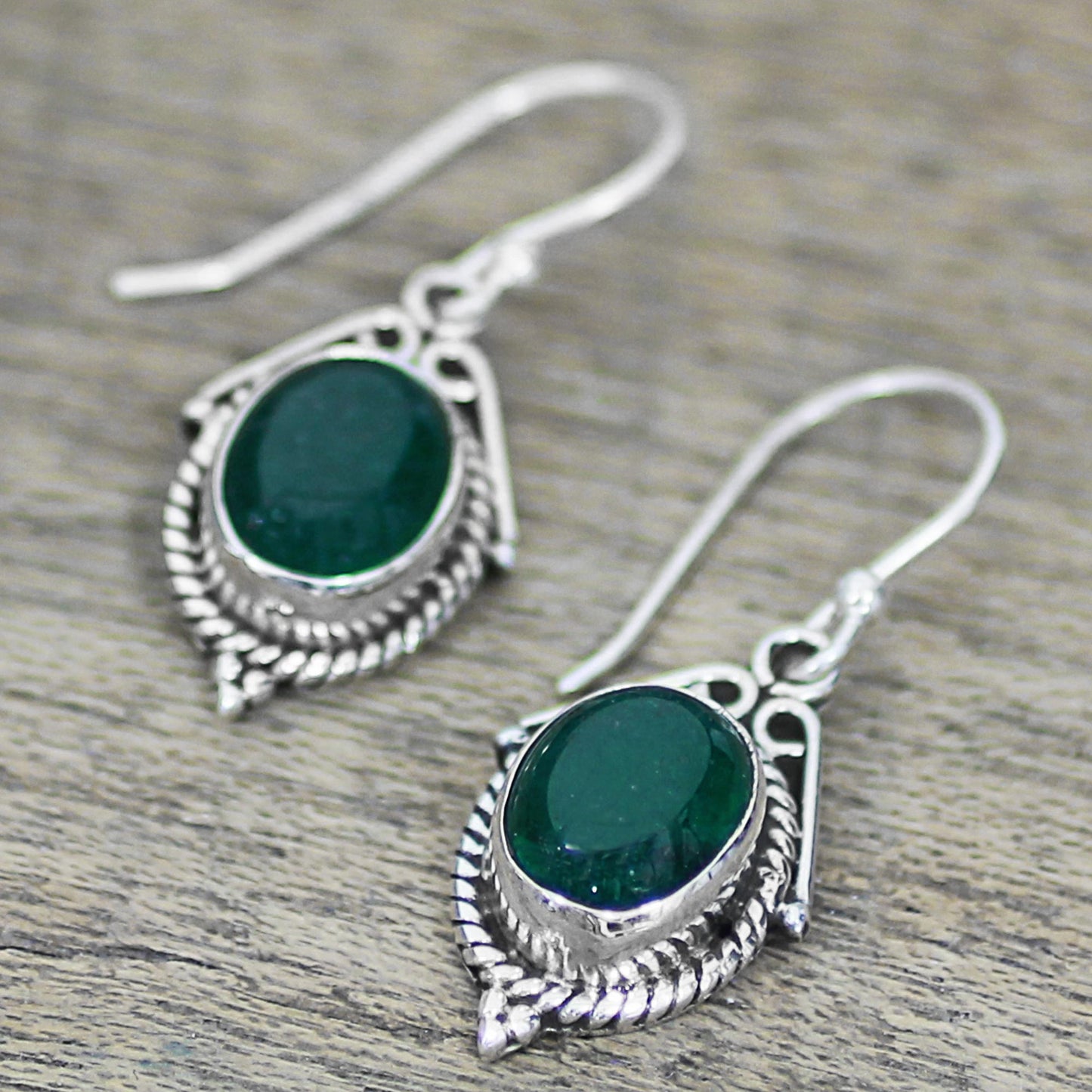 Charming Green Hand Made Sterling Silver Green Onyx Dangle Earrings India