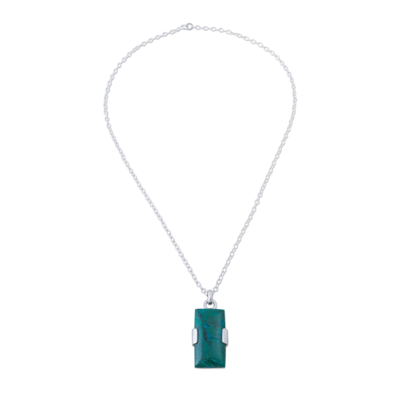 Hug Peruvian Chrysocolla Pendant on 925 Sterling Silver Necklace