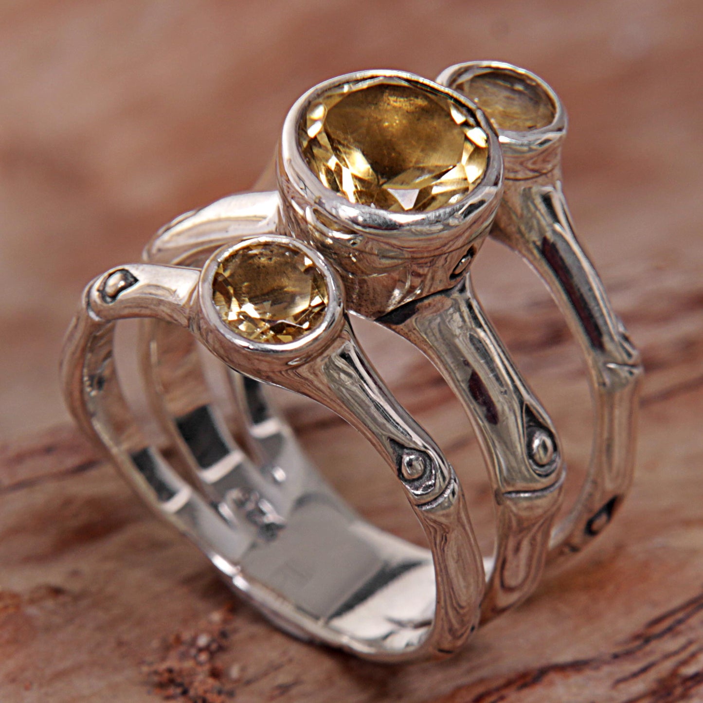 Bamboo Dew Citrine Cocktail Ring