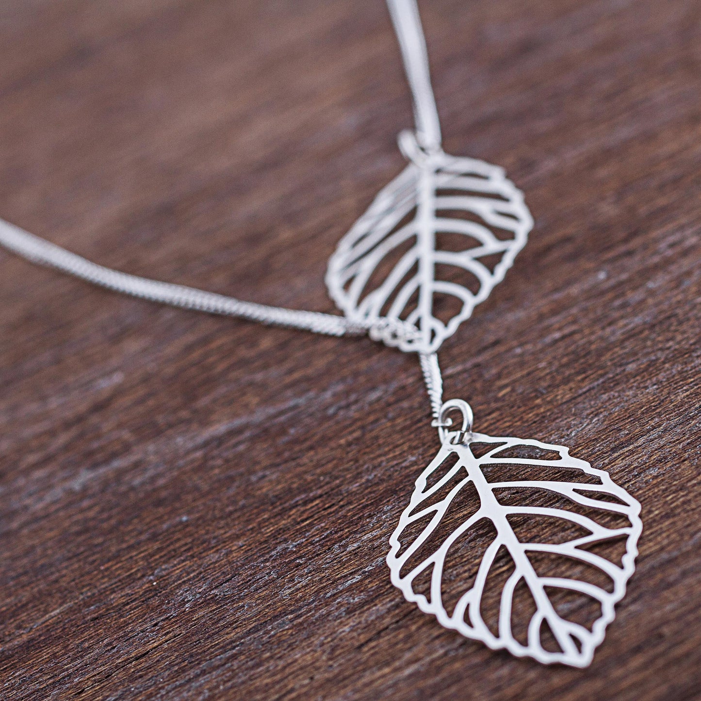 Shining Leaves Sterling Silver Pendant Necklace Leaves from Peru