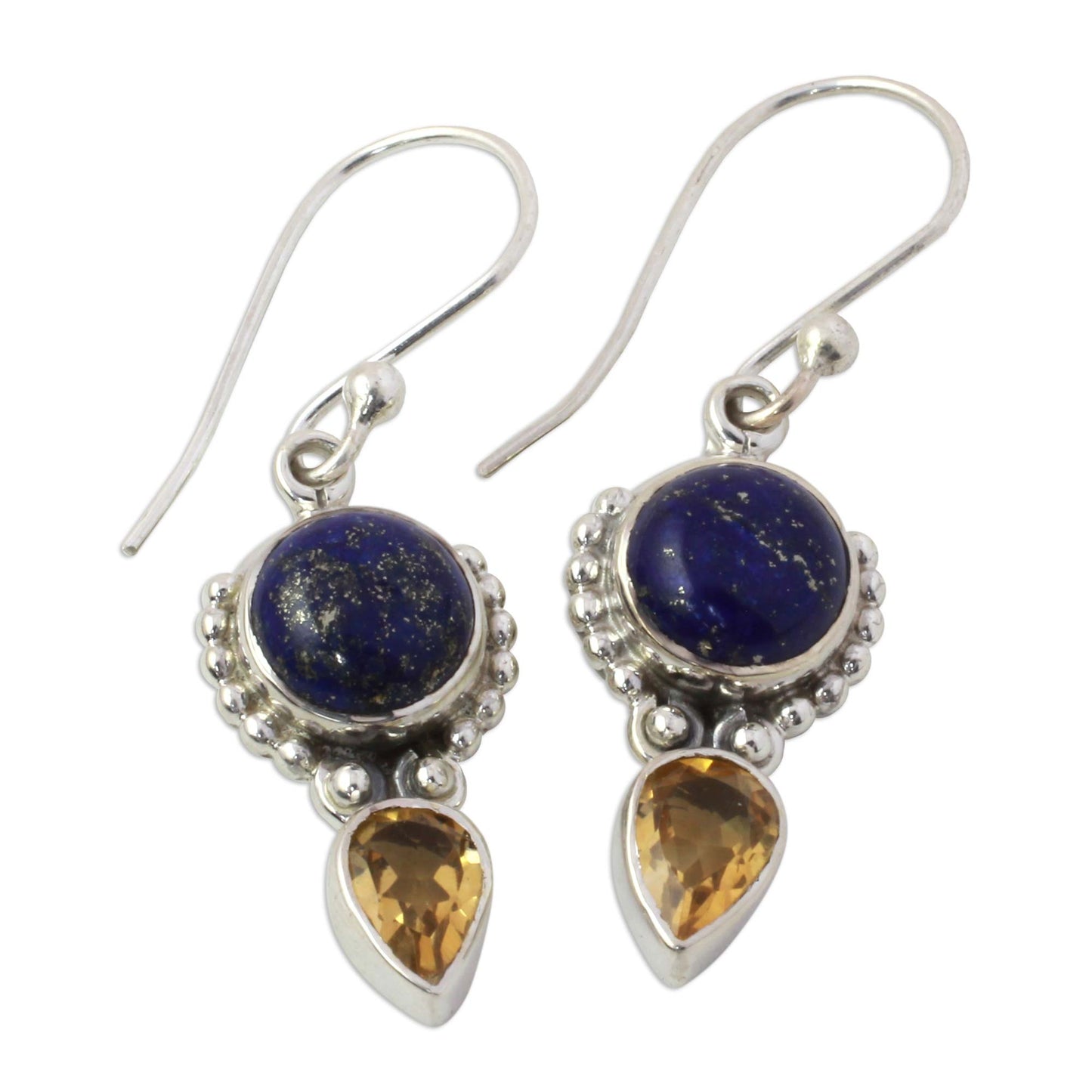 Indian Dew Handmade Citrine Lapis Lazuli Dangle Earrings from India