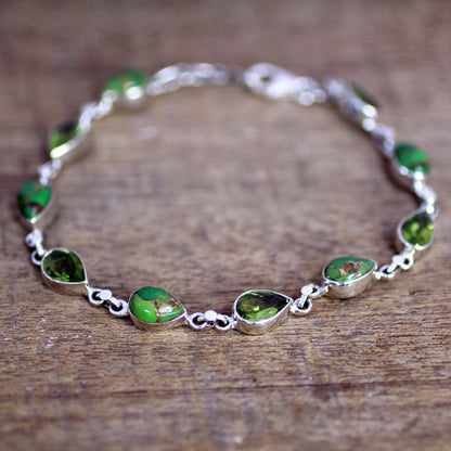 Sunny Drops in Green Peridot Composite Turquoise Link Bracelet from India