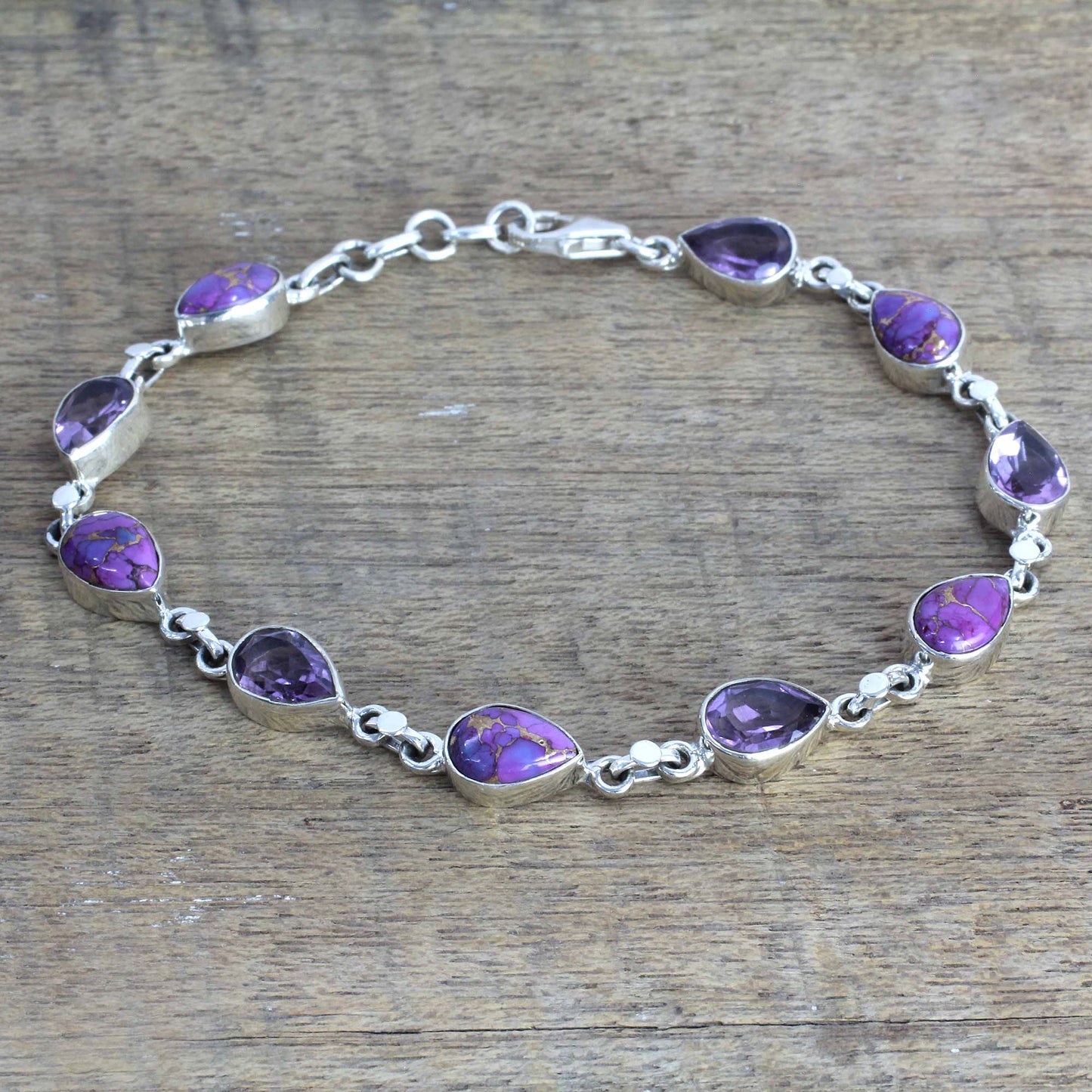 Tears of India Amethyst Composite Turquoise Link Bracelet from India