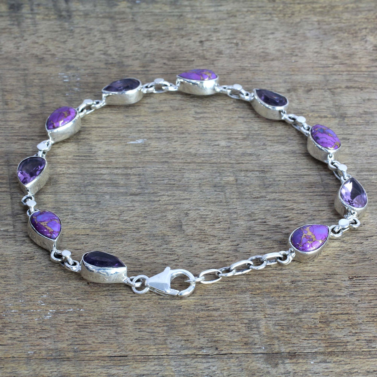 Tears of India Amethyst Composite Turquoise Link Bracelet from India