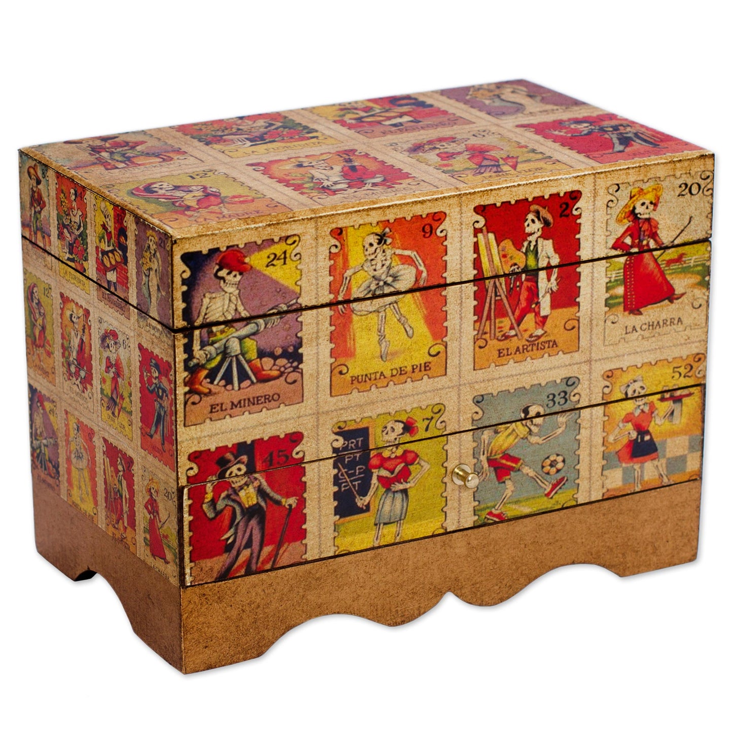 Day of the Dead Lottery Day of the Dead Bingo Decoupage on Pinewood Jewelry Box