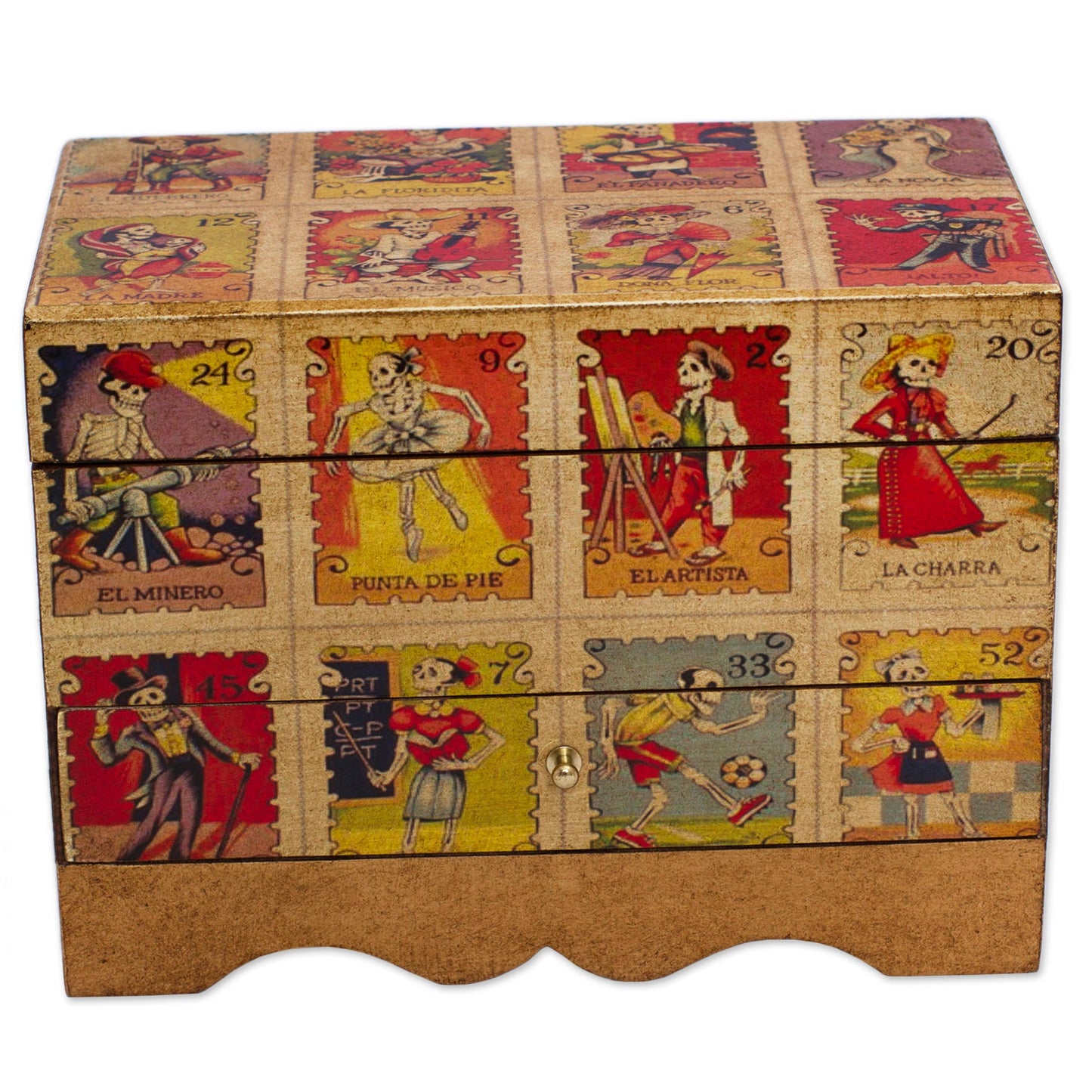 Day of the Dead Lottery Day of the Dead Bingo Decoupage on Pinewood Jewelry Box