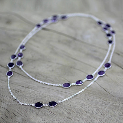 Violet Princess Amethyst Sterling Silver Long Necklace Handmade in India