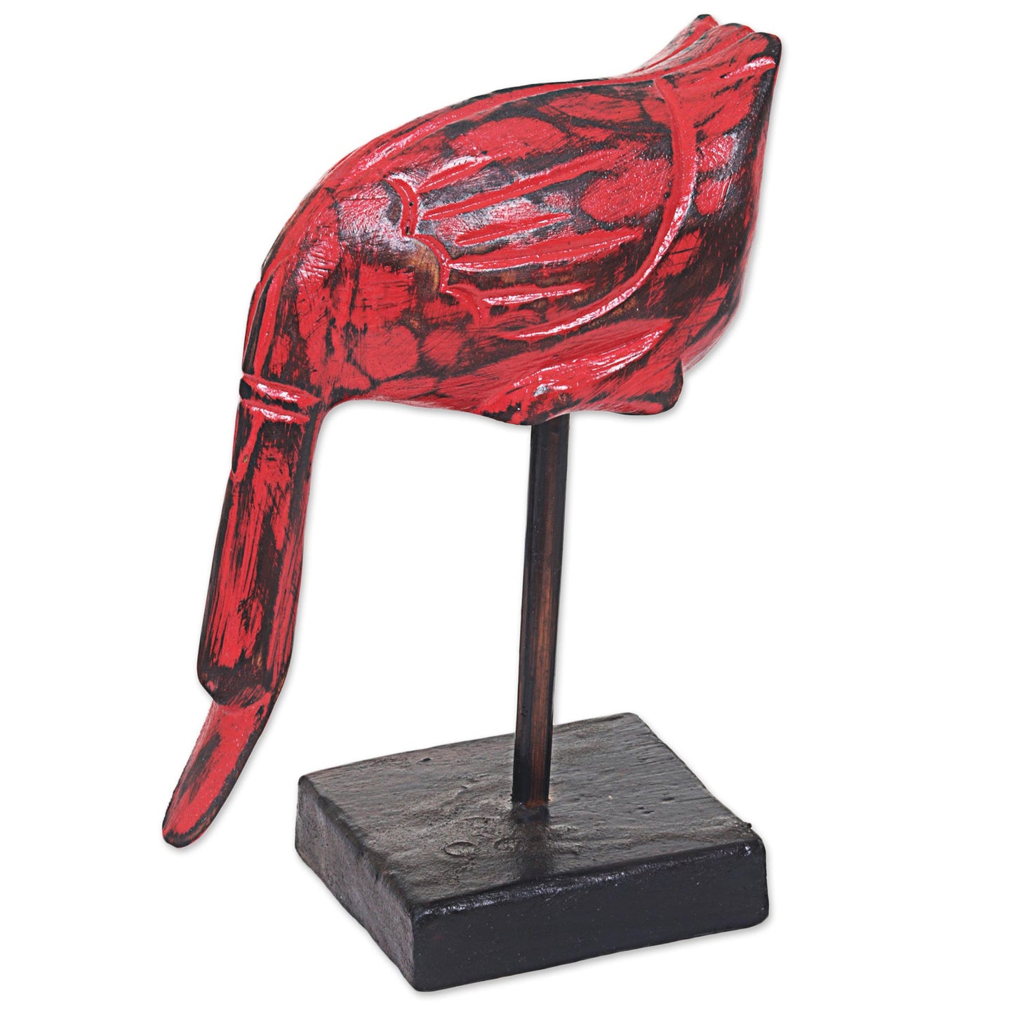 Red Duck Hand Carved Wood Sculpture of a Red Duck from Indonesia