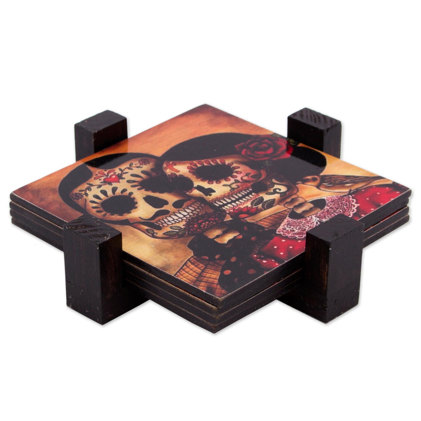 Day of the Dead Romance Set of 4 Decoupage Coasters with Day of the Dead Theme