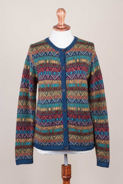 Diamond Variety 100% Alpaca Wool Multicolor Cardigan with Buttons