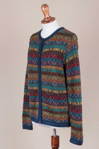 Diamond Variety 100% Alpaca Wool Multicolor Cardigan with Buttons