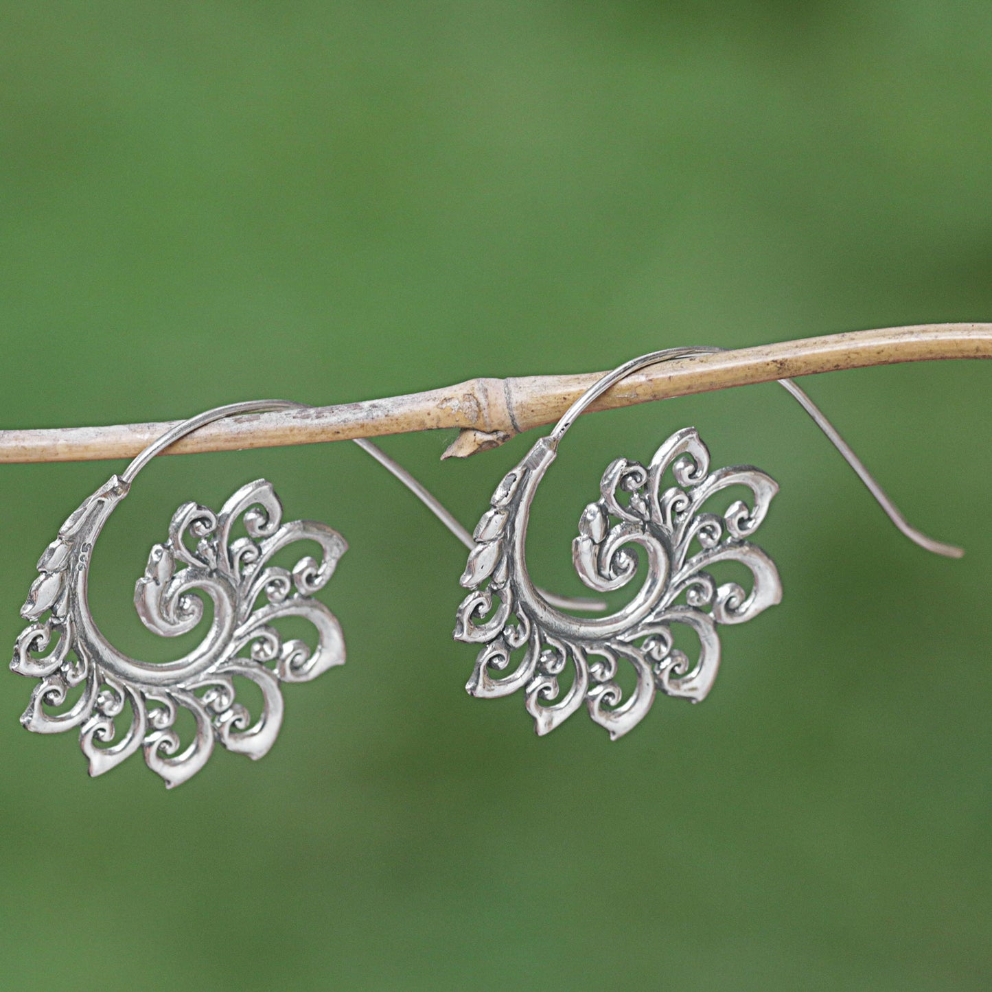 Spiral Buds Sterling Silver Drop Earrings Spiral Motif from Indonesia