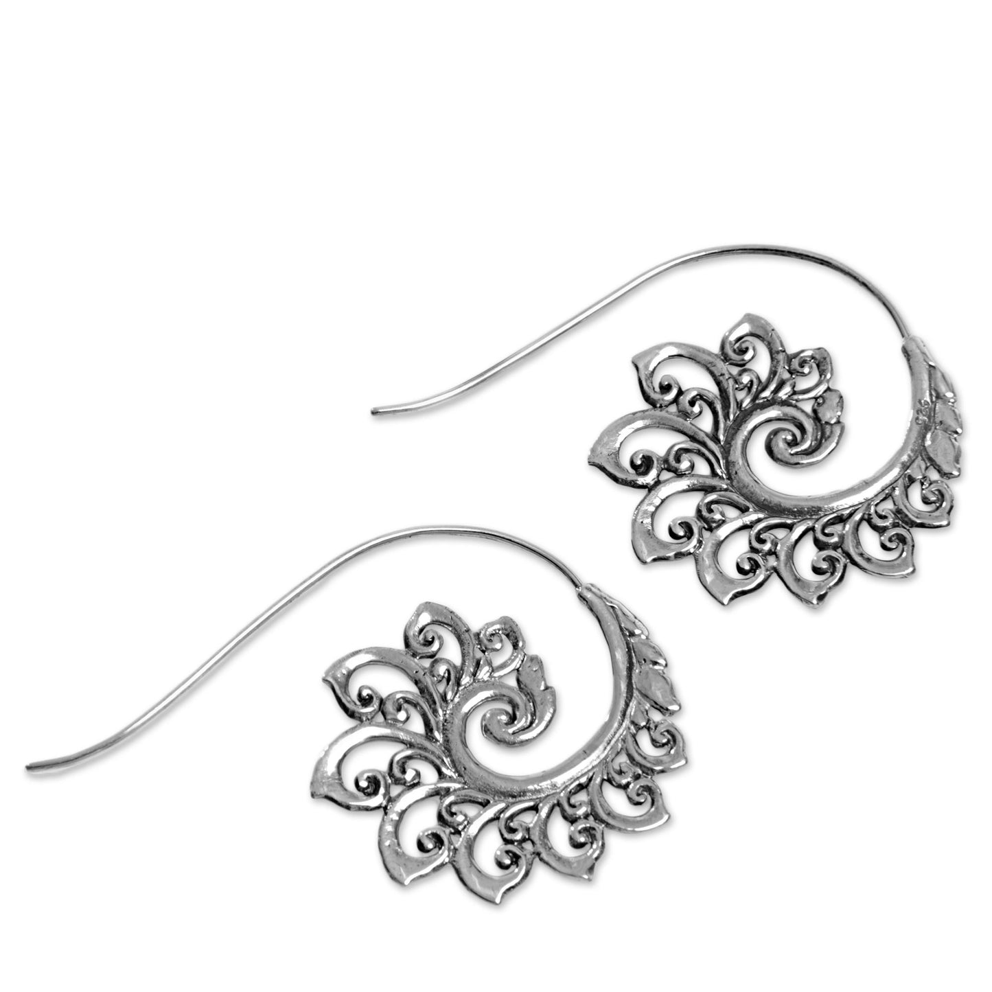 Spiral Buds Sterling Silver Drop Earrings Spiral Motif from Indonesia