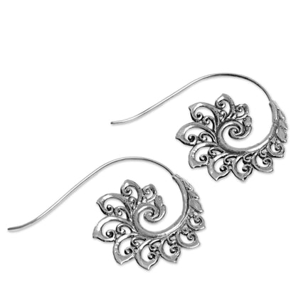 Spiral Buds Sterling Silver Drop Earrings Spiral Motif from Indonesia