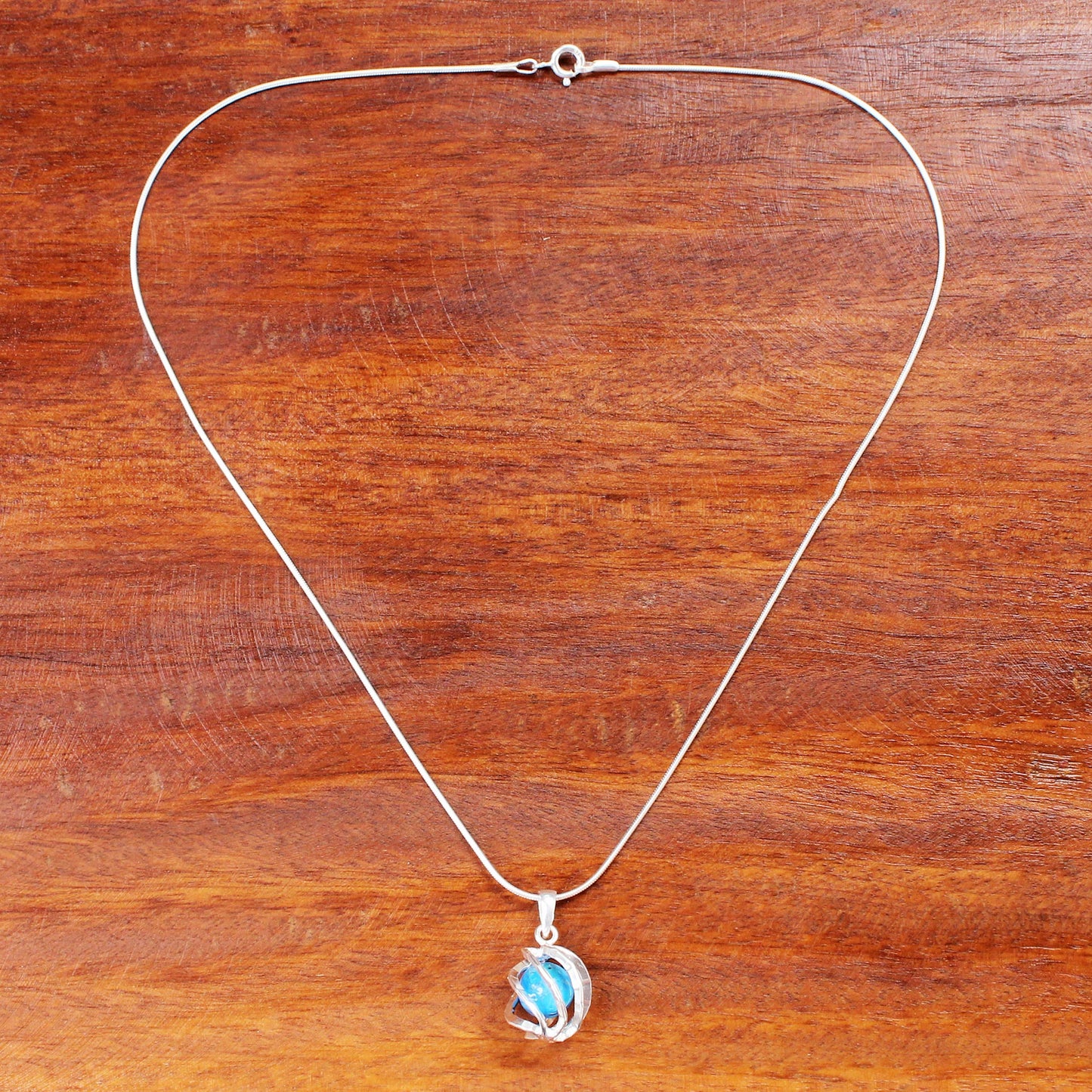 Blue Orb of Energy Sterling Silver Howlite Pendant Necklace from Thailand