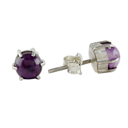 To the Point Sterling Silver and Amethyst Stud Earrings from Thailand