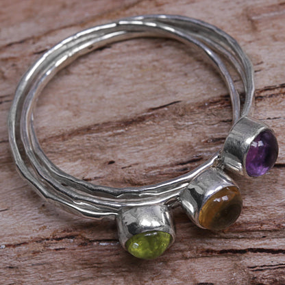 Magical Trio Amethyst Peridot and Citrine Multigemstone Ring