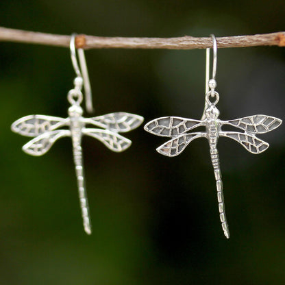 Skyward Wanderers Dragonfly Sterling Silver Dangle Earrings from Thailand