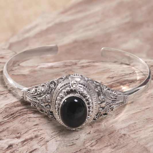 Deep Gaze Onyx and Sterling Silver Cuff Locket Bracelet Indonesia