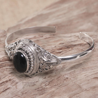 Deep Gaze Onyx and Sterling Silver Cuff Locket Bracelet Indonesia