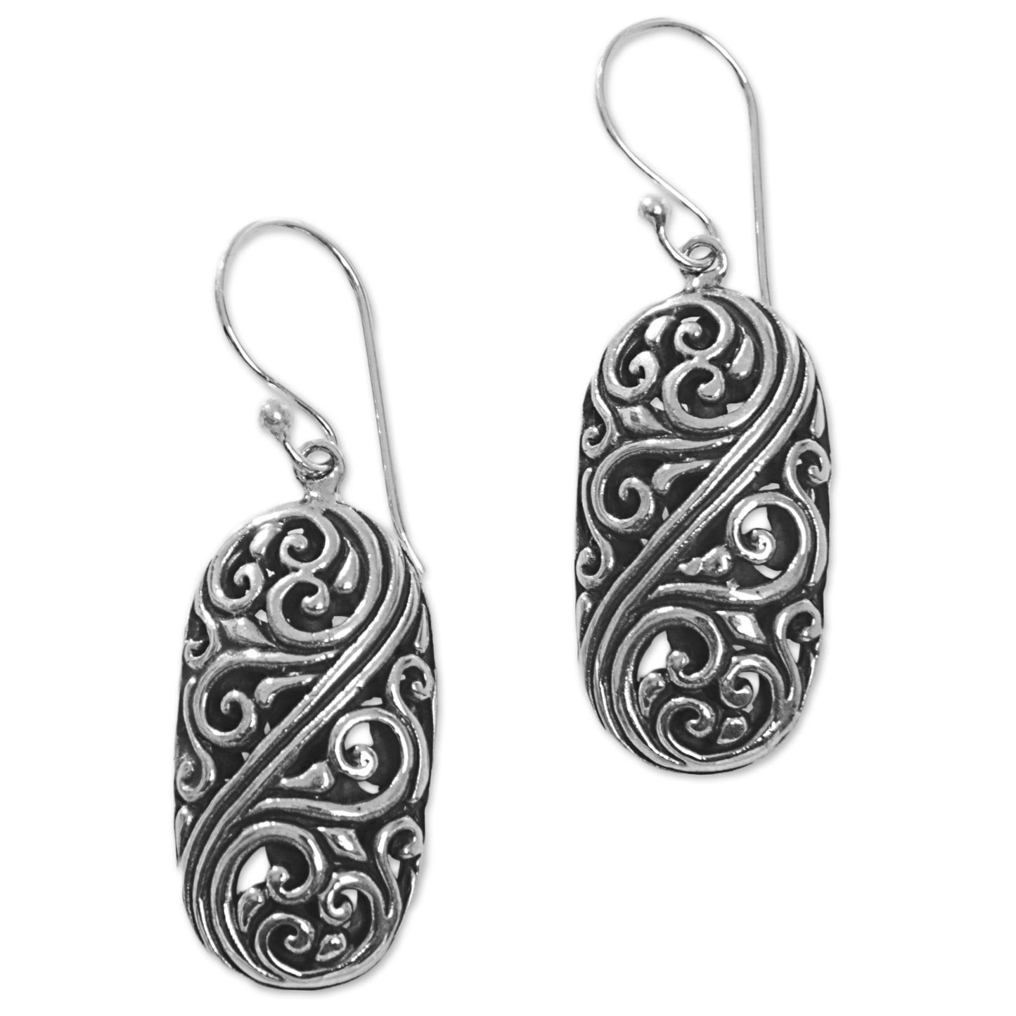 Forest of Vines Balinese Sterling Silver Swirl Motif Dangle Earrings