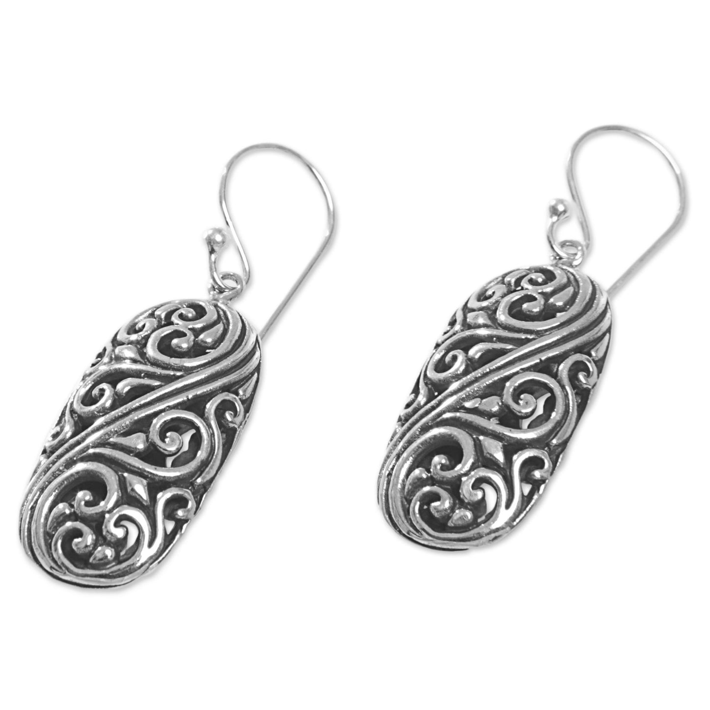 Forest of Vines Balinese Sterling Silver Swirl Motif Dangle Earrings