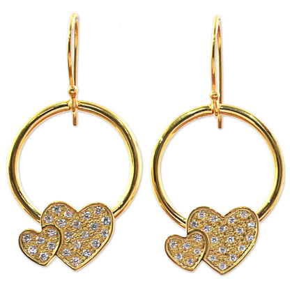 Adorable Hearts Gold Plated 925 Silver & Cubic Zirconia Butterfly Earrings