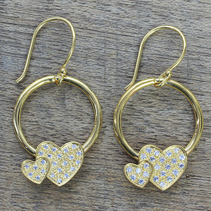 Adorable Hearts Gold Plated 925 Silver & Cubic Zirconia Butterfly Earrings