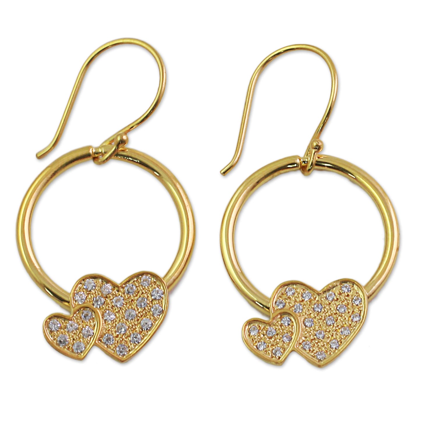 Adorable Hearts Gold Plated 925 Silver & Cubic Zirconia Butterfly Earrings