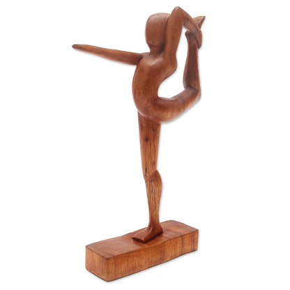 Dandayamana Pose Handmade Dandayamana Pose Yoga Statuette Brown  Suar Wood