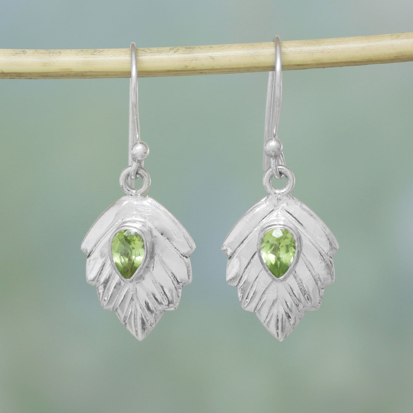 Gleaming Leaves Peridot Dangle Earrings