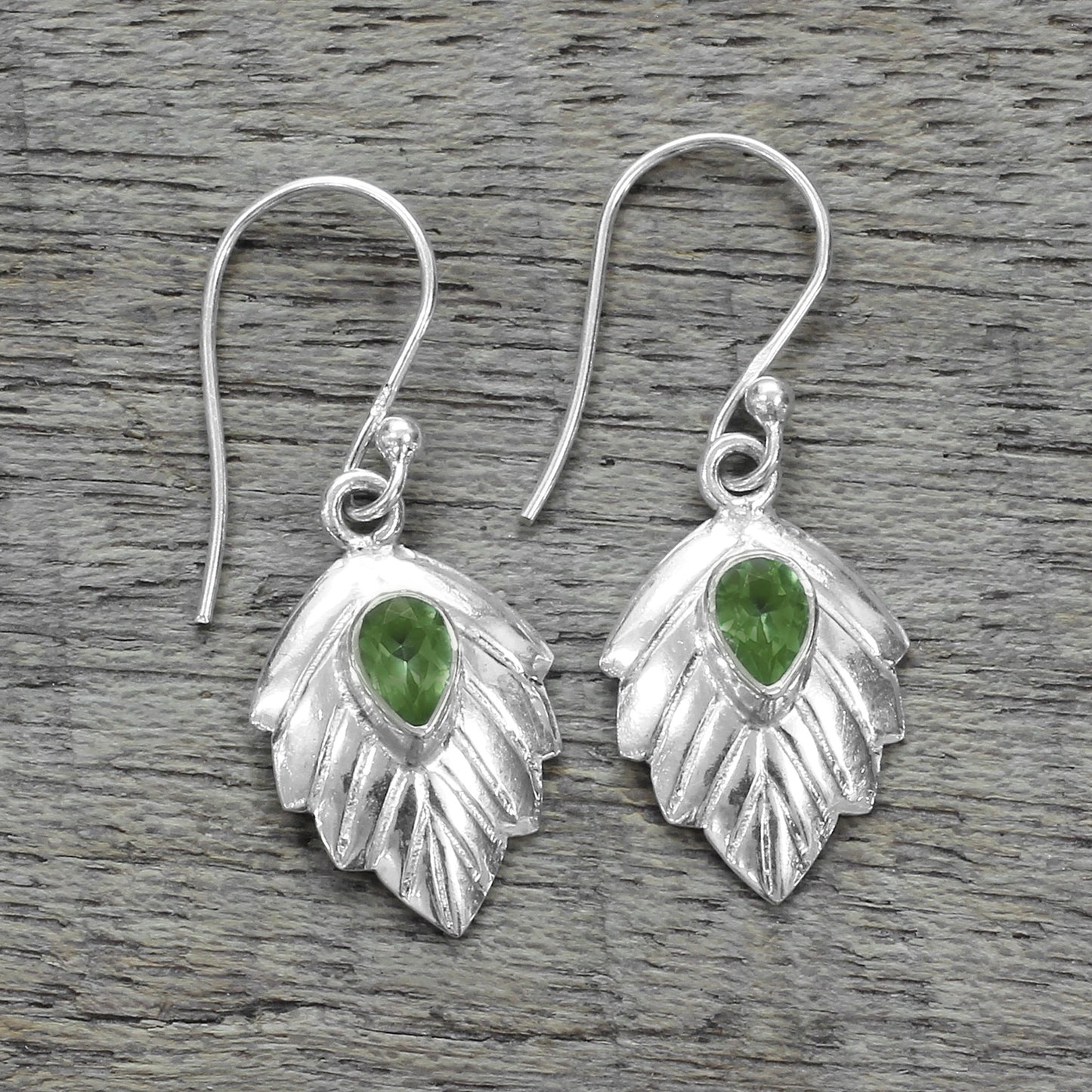 Gleaming Leaves Peridot Dangle Earrings