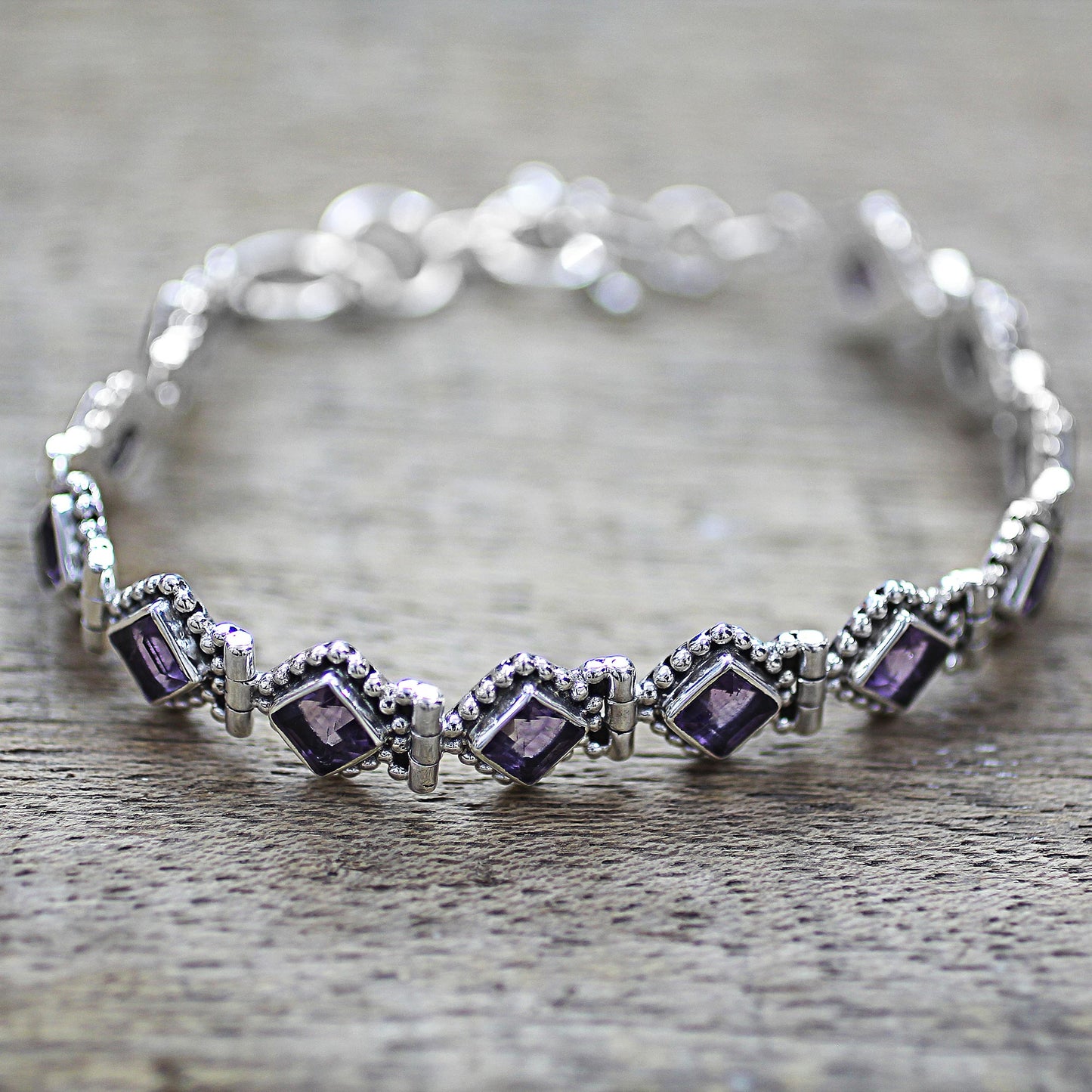 Purple Voyage Amethyst Sterling Silver Tennis Style Bracelet from India