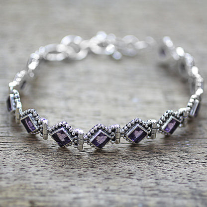 Purple Voyage Amethyst Sterling Silver Tennis Style Bracelet from India