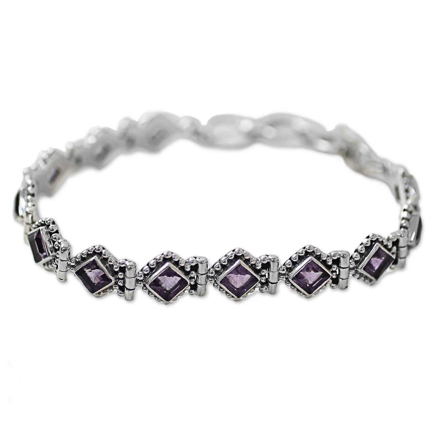 Purple Voyage Amethyst Sterling Silver Tennis Style Bracelet from India